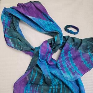 Cardani Tie Dye Scarf Scrunchie Set‎ Blue Purple Headscarf Hair Wrap